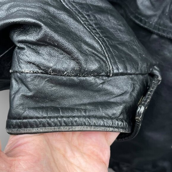 Sears black leather Thinsulate-lined moto / bomber jacket size 42 - Picture 11 of 15